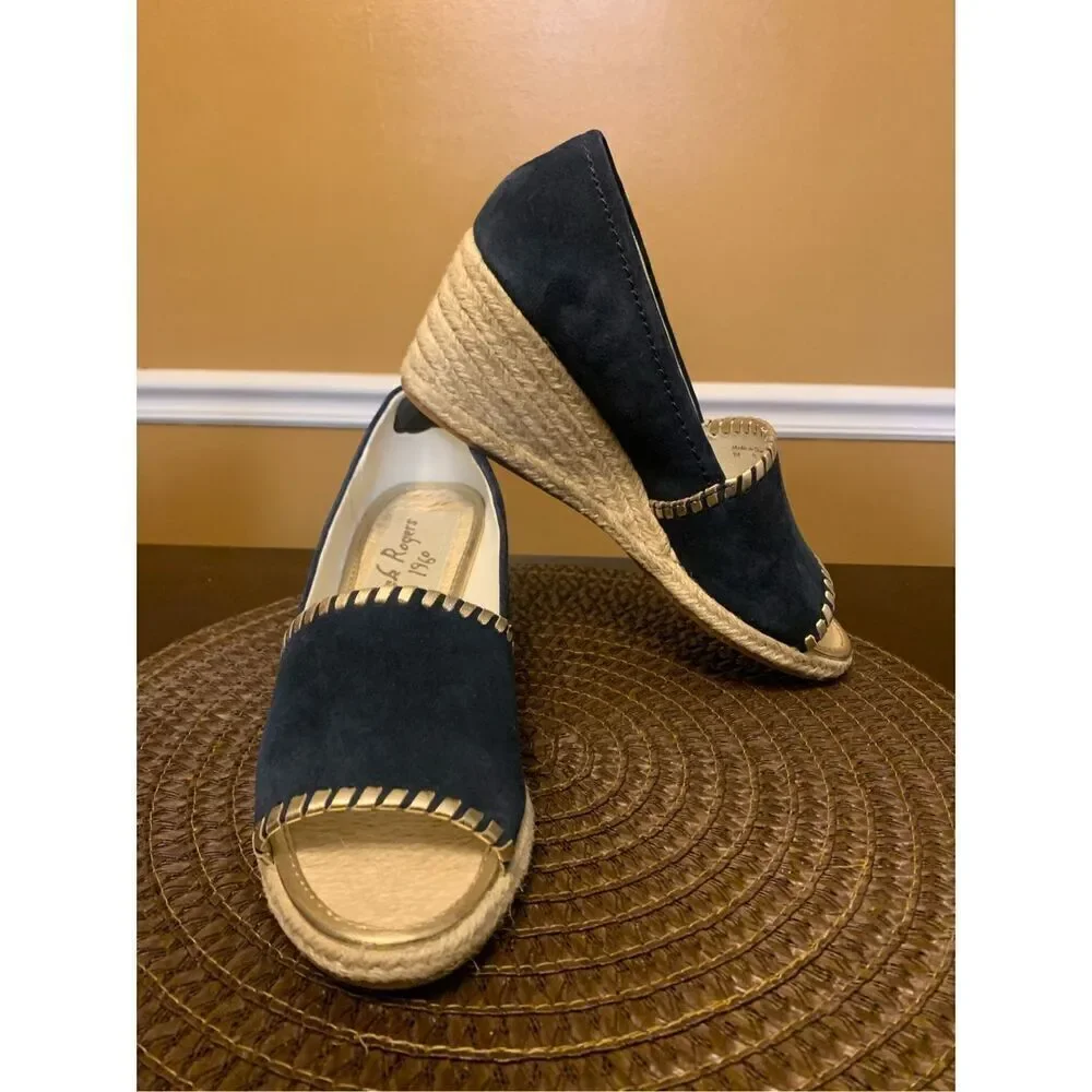 Jack Rogers Palmer Espadrille Shoes Wedge Heel Midnight Blue Suede Sz 7